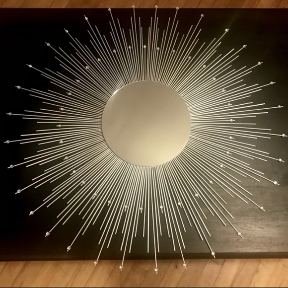 Large 35" Silver Sunburst Mirror with Gems Decorative Wall Mirror - Picture 8 of 10